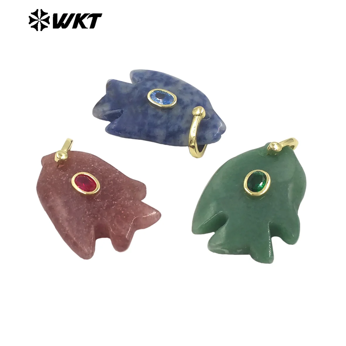 WT-P2067  Lovely Style Ocean Series Multiple Natural Gemstones And Zircon Fish Shape Charm Pendants For Friends Gift DIY