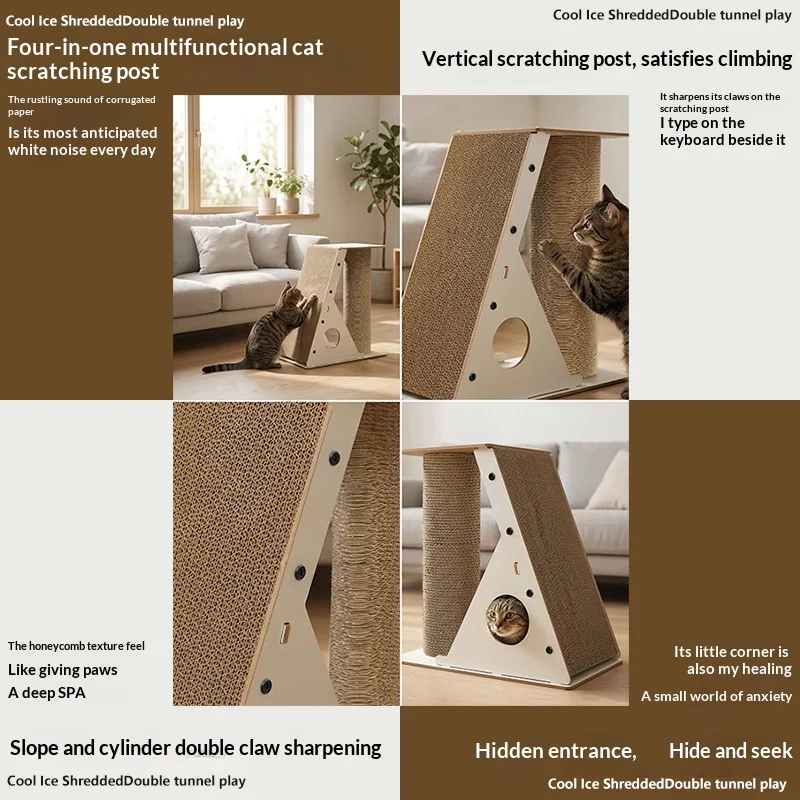 Rascador vertical para gatos con cama y torre corrugada antiaburrimiento - imagen 3