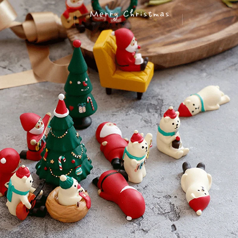 Retro Resin Merry Christmas Mini Table Scene Decoration Craft Holiday Gift Santa Claus Bear Small Decorative Articles Ornaments