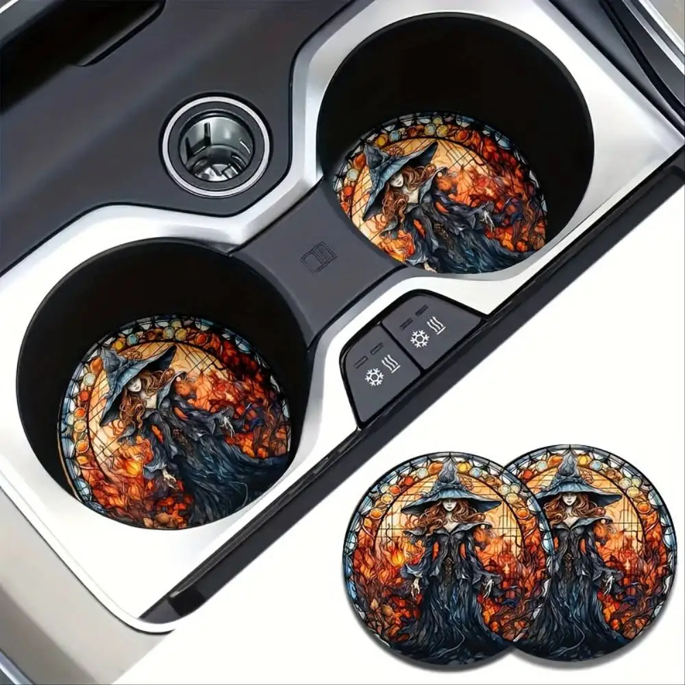 Stained Glass Witch EVA Car Coasters Durable Material Halloween & Festival Auto Interior Accessories
