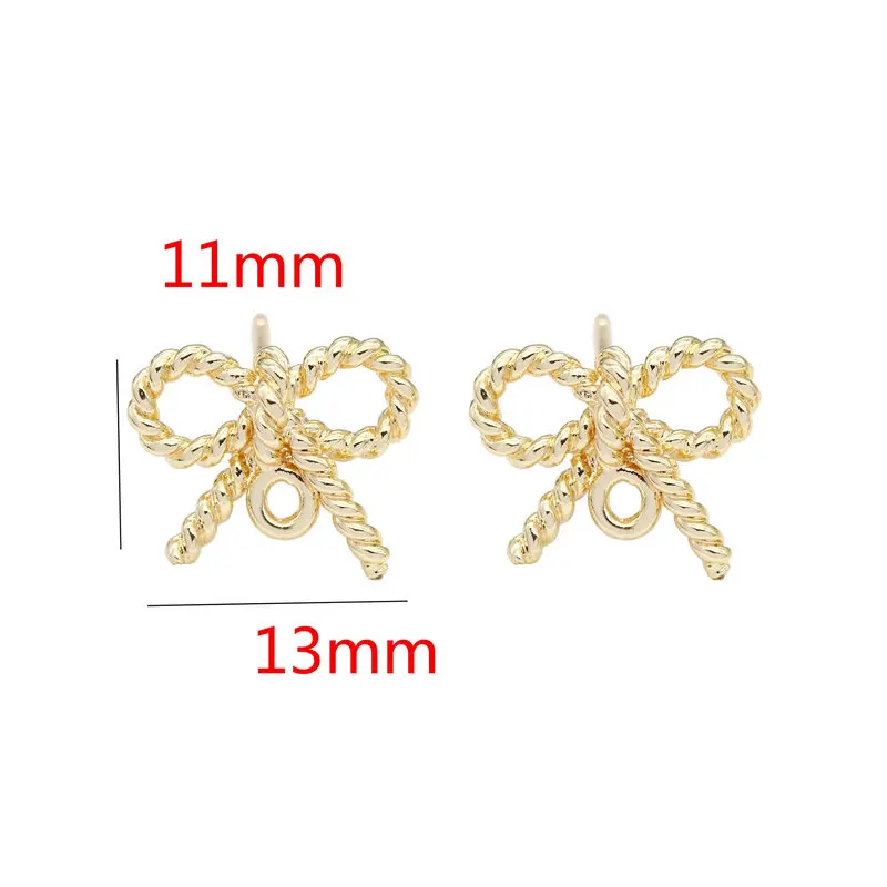6PCS 10*13mm 14K Gold Color Plated Bow Earring Post Earring Hooks Findings DIY Making Earrings Accessories Wholesale