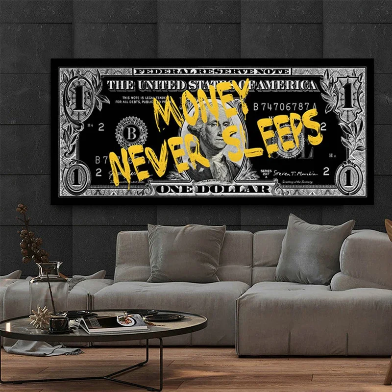 Motivational Money Wall Art Canvas Painting Modern Dollars Posters and Prints Pictures for Living Room Home Decoration