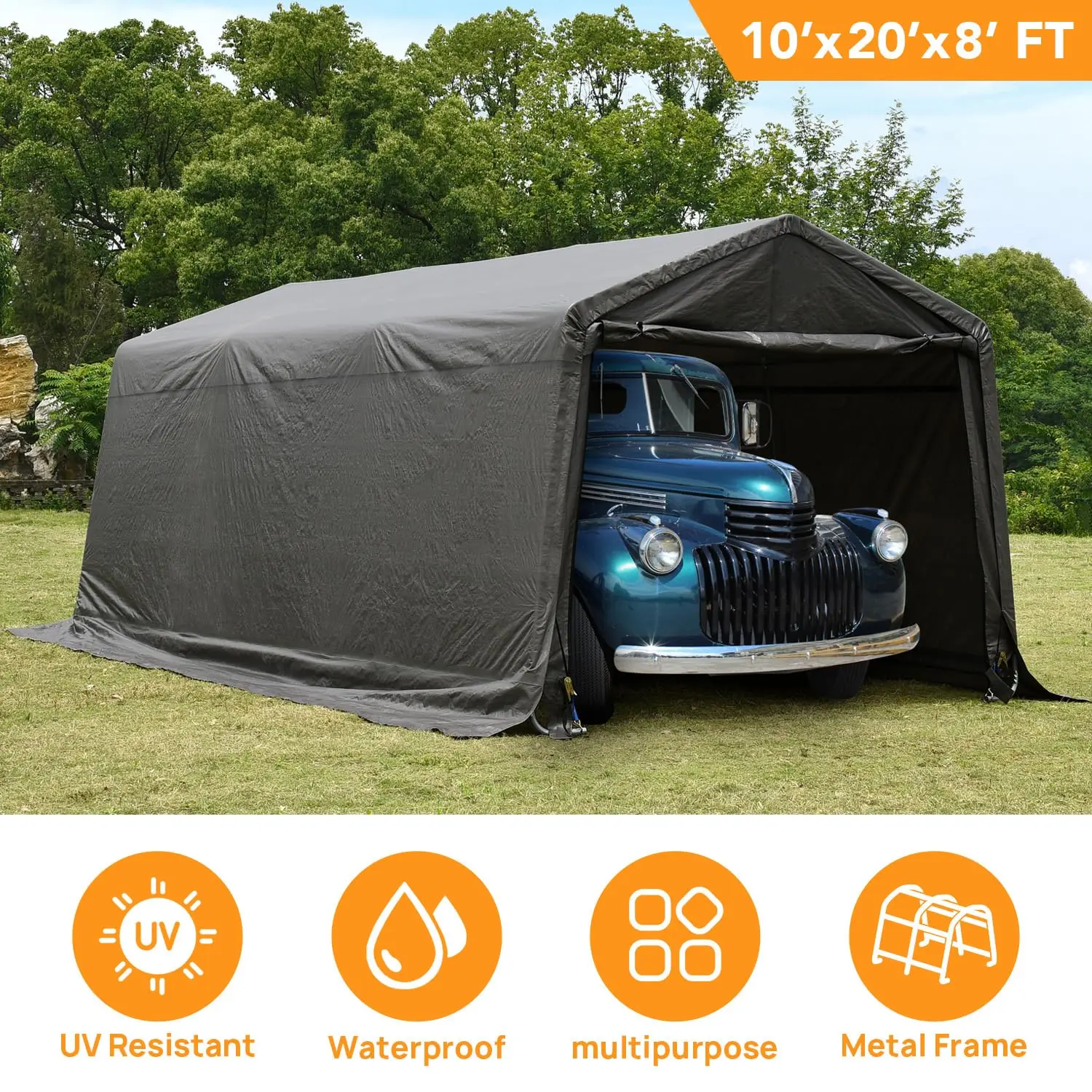 10x20 Carport Canopy Portable Garage Steel Frame Waterproof Cover Peak Roof Outdoor Storage Shed, Customized