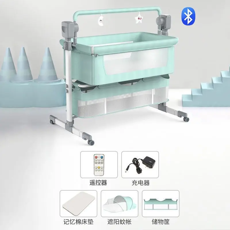 Smart Electric Crib Folding Multi-functional Electric Cradle Bed for Newborns Splicing Big Bed Eco-friendly Crib