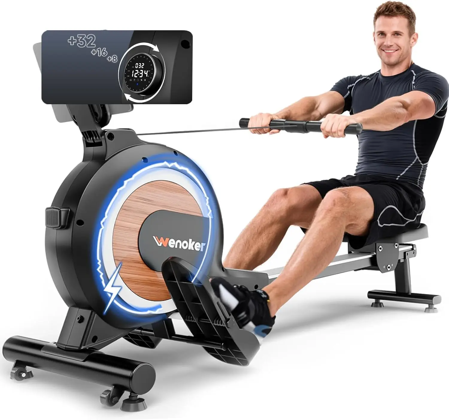 Magnetic Rowing Machine for Home Fitness, Ultra-Quiet Smooth Glide, Total Body Workout