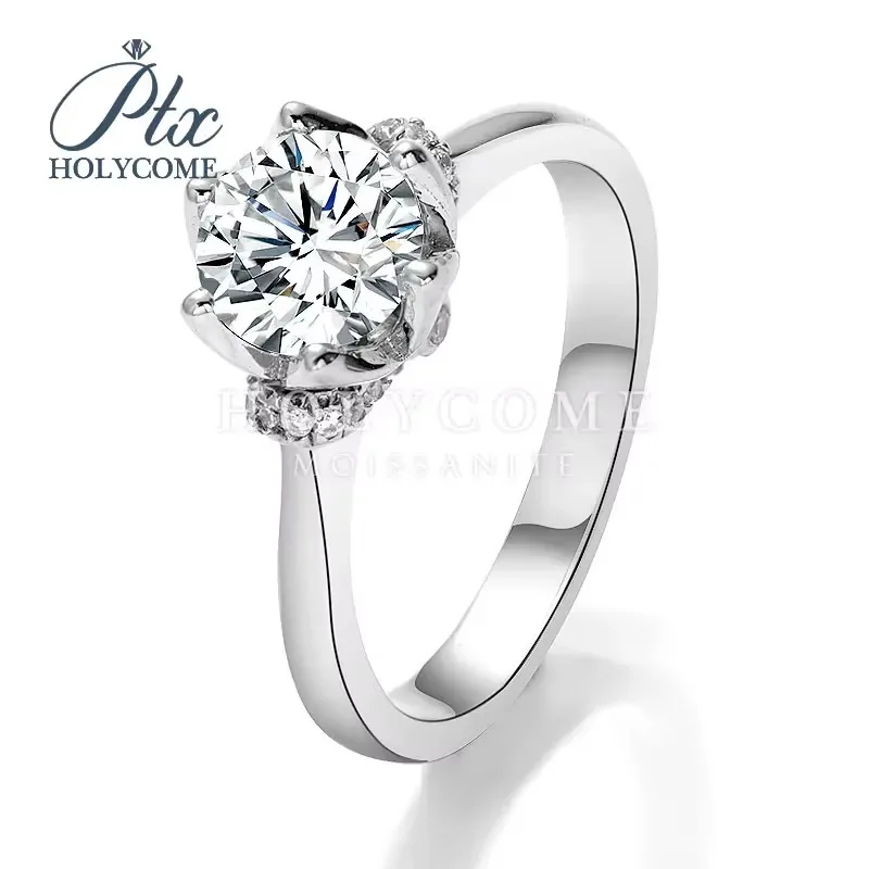 

Real 925 Sterling Silver Moissanite Diamond Rings 6.5mm 1.0ct Super White Color Moissanita Engagement Rings For Women Charm