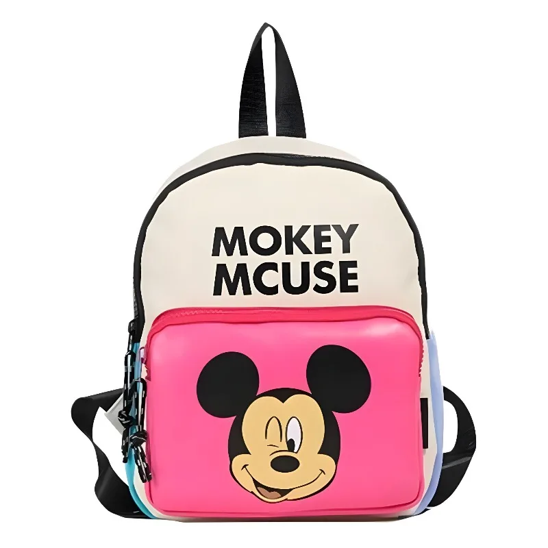 

Disney Mickey Mouse Backpack for Kindergarten Kids PU leather Print Patchwork Colors Travel Daypack School Bag for Girls
