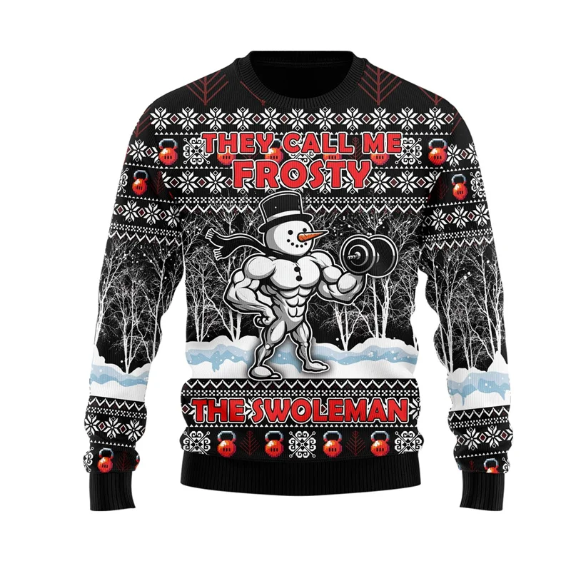 Funny Fitness Ugly Christmas Sweatshirts For Women Clothes Gym Power Lifting Mens Ugly Sweater Dumbbel 3D Print Unisex Pullovers