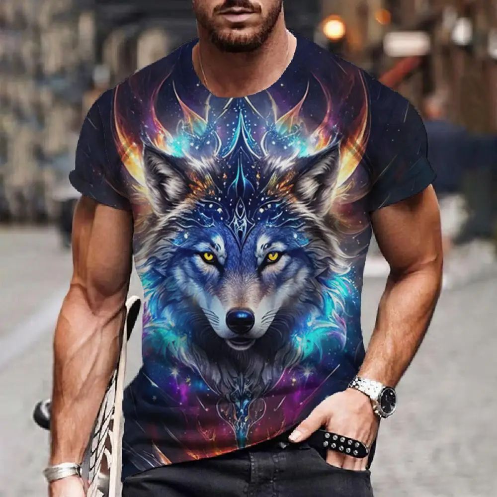 2024 Wolf T Shirt For Men Vintage Animal Print Short Sleeve Top 3D Casual Street Man's T-shirt Oversized Tee Shirt Men Clothing