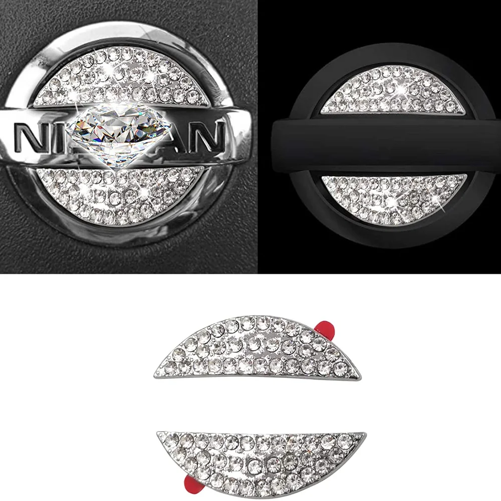 Car Steering Wheel Emblem Sparkly for Nissan Pathfinder Maxima Kicks Altima Sentra Rogue Juke Versa Bling Cover Car Accessories