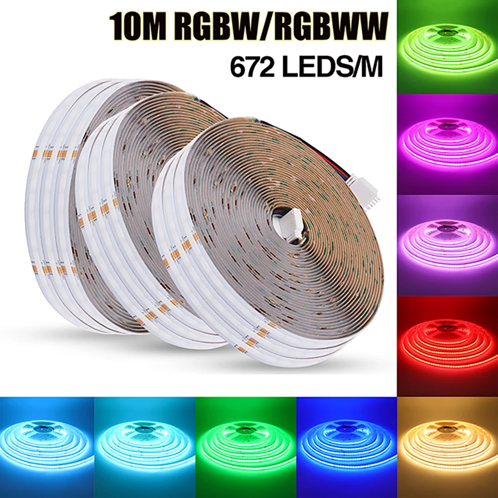 DC 24V 10M RGBW RGBWW COB LED Strip 672LEDs/M IP20 High Brighter TV BackLight Room Decoration Flexible Ribbon Led Tape Diode