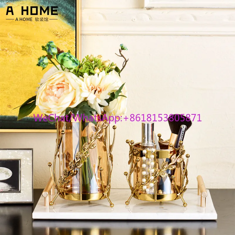 American light luxury metal glass vase ornament model room living room dining table decoration creativity