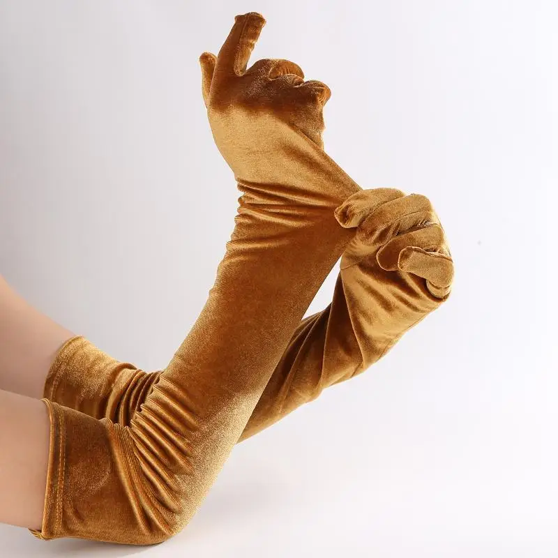 1 Paar Damen-Handschuhe aus flauschigem, elegantem Samt, einfarbig, 53 cm lang, Vollfinger-Handschuhe für Abendkleider, Etikette, Bühnenauftritte, Party-Handschuhe – Detail 11