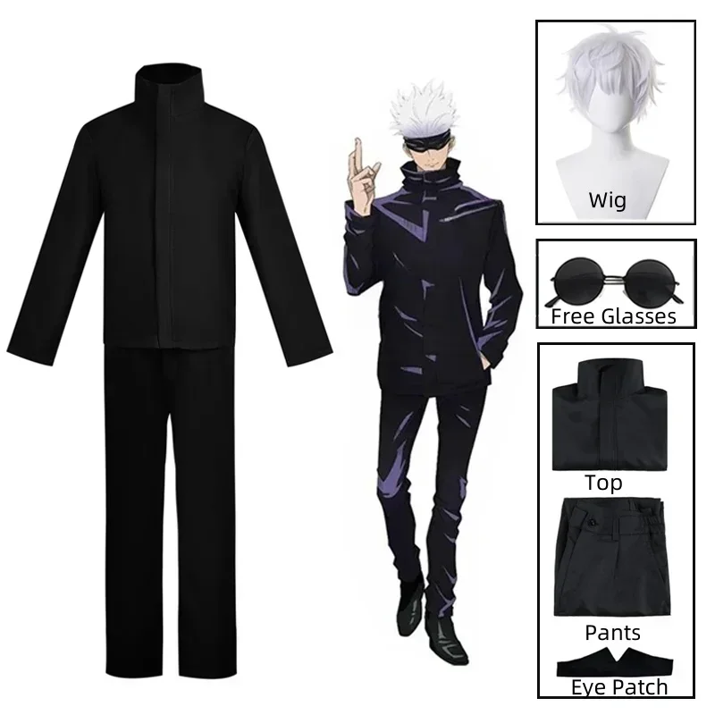 2026  Anime Jujutsu Kaisen Gojo Satoru Cosplay Costume Eye Patch Wigs Glasses Suit Halloween Costumes for Men