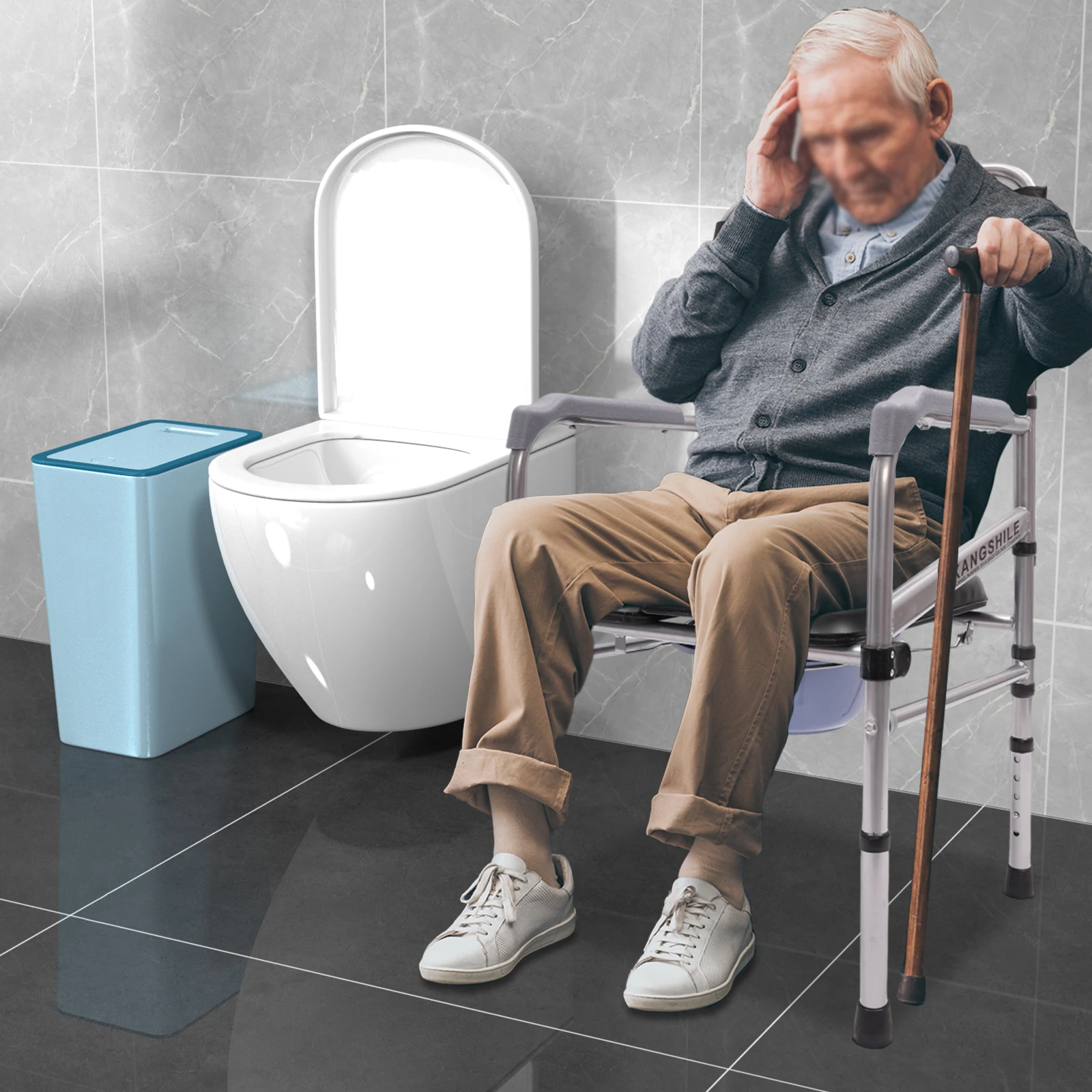 Folding Shower Chair Bath Safety Seat Shower Folding Toilet Seat with Commode Adjustable Height with Non-slip Feet for elderly