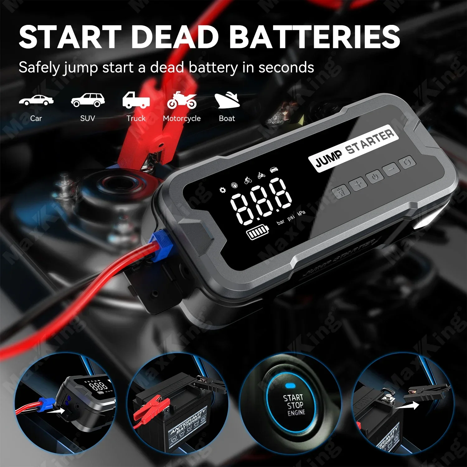 12v portable car jump starter with air compressor,car battery starter power station multi function jump starter car accessoire