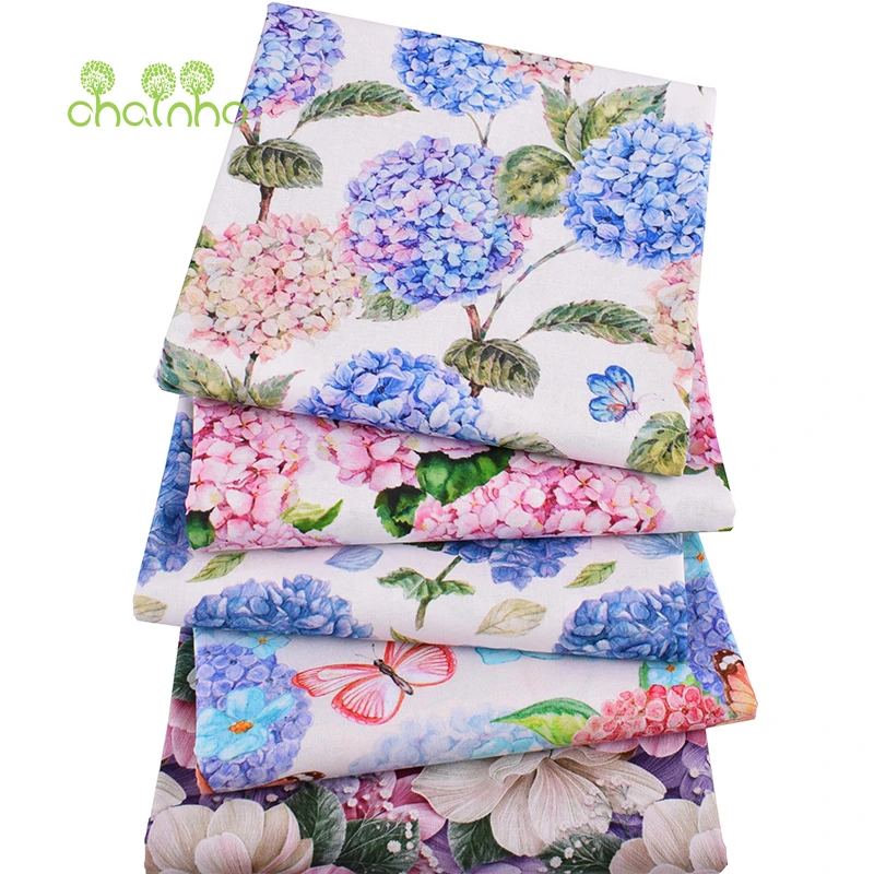 Chainho,Hydrangea Printed Plain-Weave Cotton Fabric,Patchwork Clothes Of Handmade DIY Quilting Sewing Crafts,Bags,Toys Material