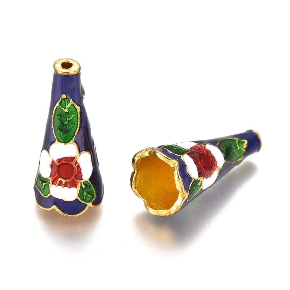 5PC Alloy Enamel Bead Caps 6-Petal Flower Colorful Golden 22x10x10mm for Earring Jewelry Making Diy Findings Accessories