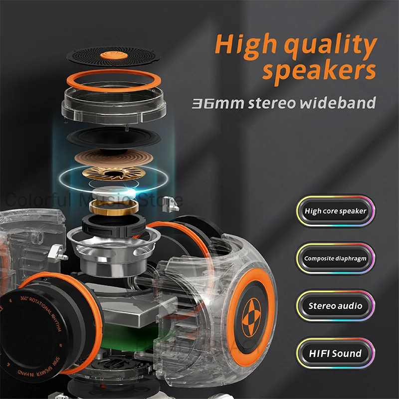 3D Fidget Spinner MP3 플레이어 HIFI 스테레오 무선 블루투스 스피커 RGB 조명 미니 Voicebox 야외 휴대용 사이클링 오디오
