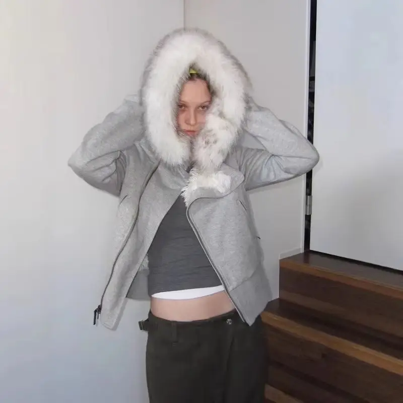 

Американская мода с капюшоном и хлопковым воротником, женский короткий зимний стиль, кардиган на молнии, толстовка, куртка, женская одежда