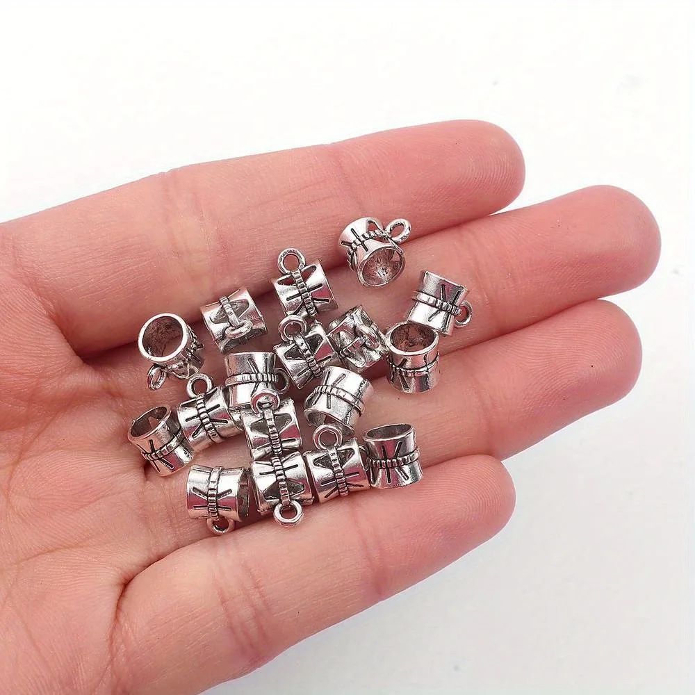 50/100/200 Pcs Silvery Bail Beads Valentine's Day Bracelets Charms Dangle Connectors Spacer Beads for Jewelry Making Crafts DIY