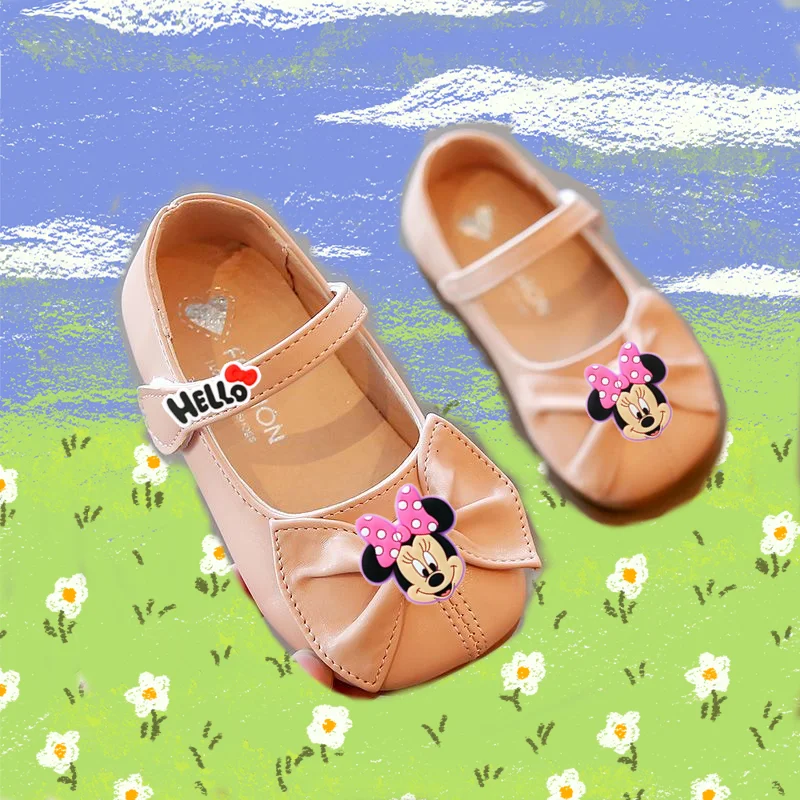

Mickey Mouse cartoon Sandals Kids Girls Leather Shoes Spring Fall New Fashion Flower Bow Toddler Shoes Baby Casual Shoes