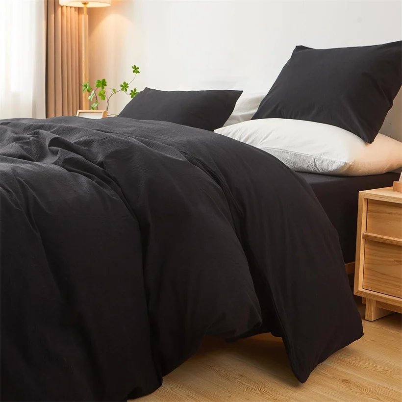 1pc Solid Color Duvet Cover 100% Washed Cotton Quilt Cover Japanese Minimalist Style Bedding Single Double King Queen Size Bed