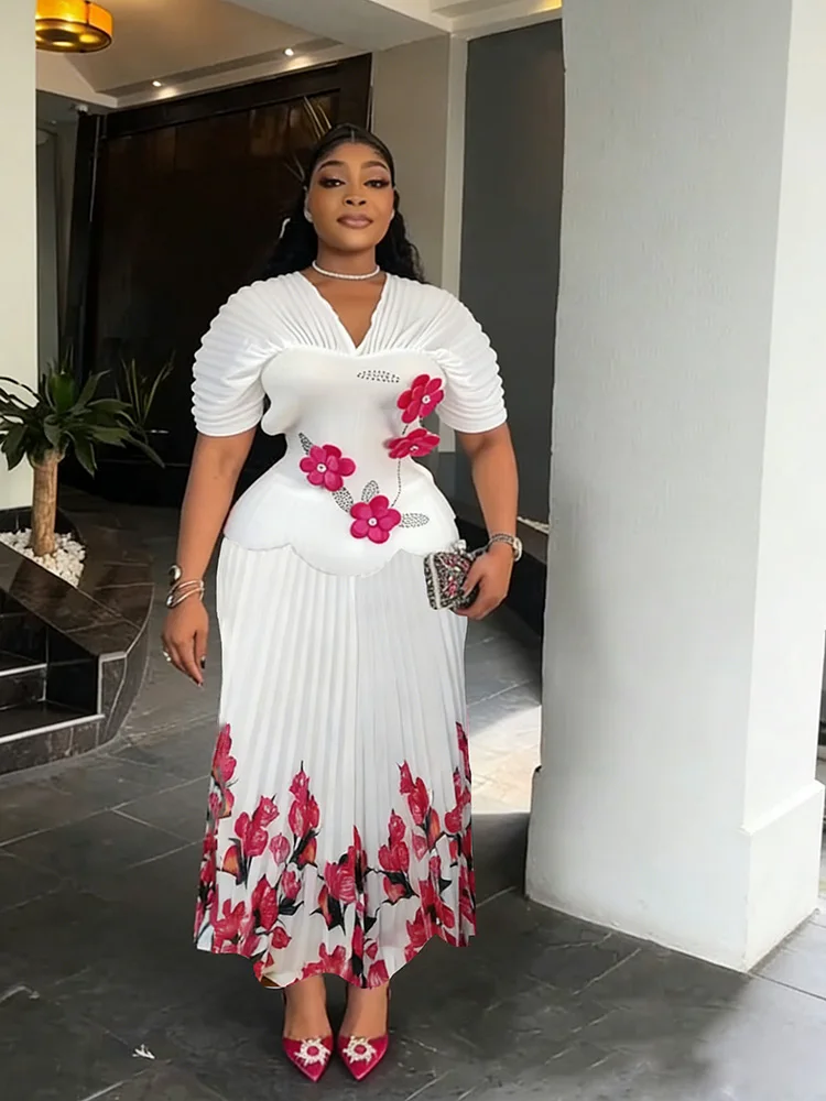 

Плиссированные платья для женщин 2026: Комплект из 2 предметов (топ с коротким рукавом и юбка) для свадьбы, вечеринки, выпускного бала, больших размеров