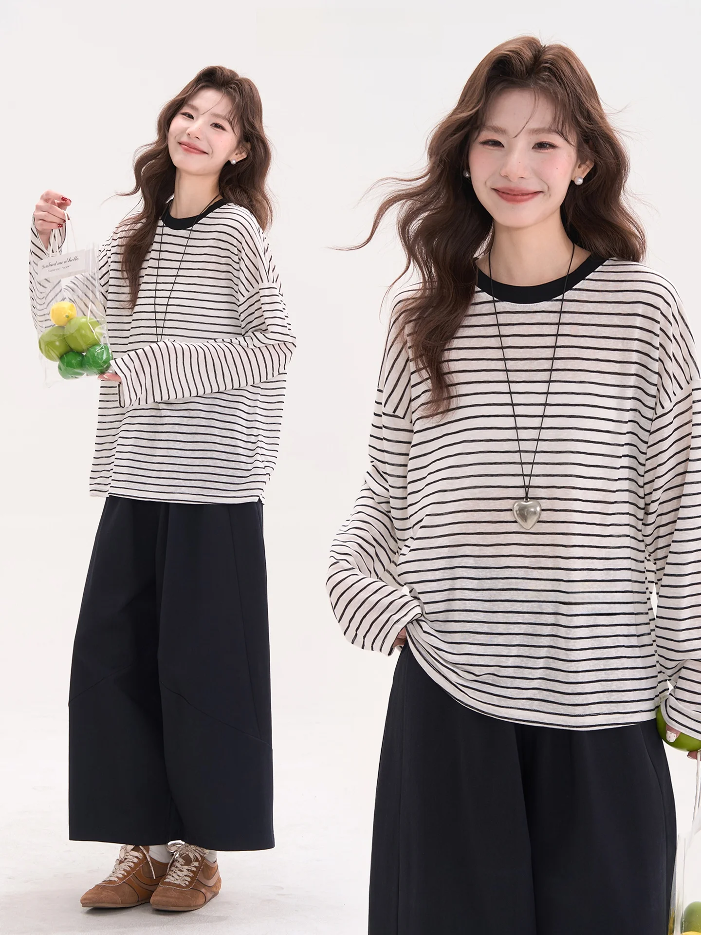 Camiseta de manga larga a rayas de rayón Heme Vanilla Latte para mujer, camiseta informal de verano y primavera con protección UV