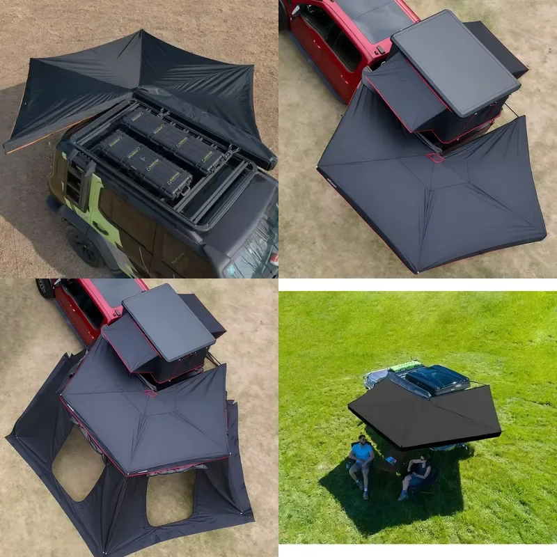 270 Degree Fully Automatic SUV Canopy Waterproof Oxford Fabric Car Rooftop Tent Fan-Shaped Quick-Opening for Outdoor Camping