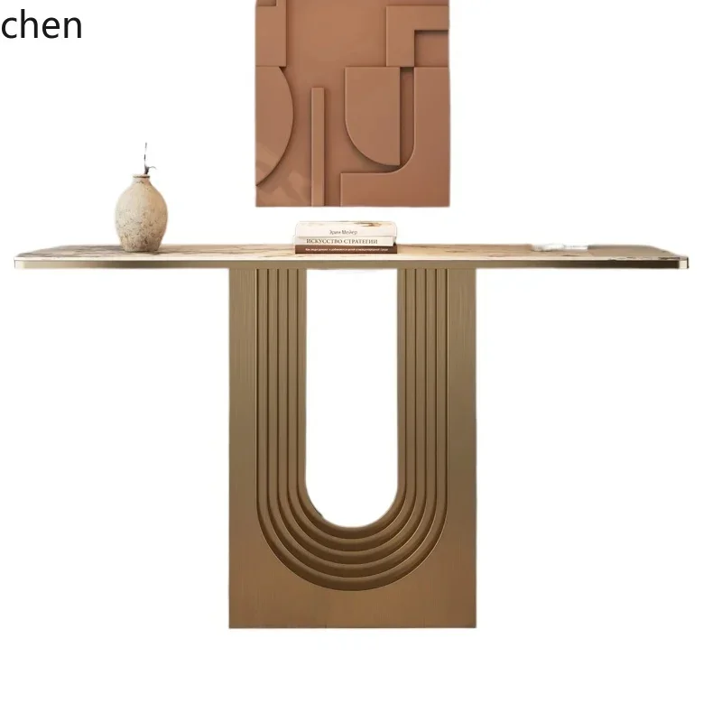 HT light luxury living room corridor rock slab decoration case simple Italian wall stainless steel entrance table home decor