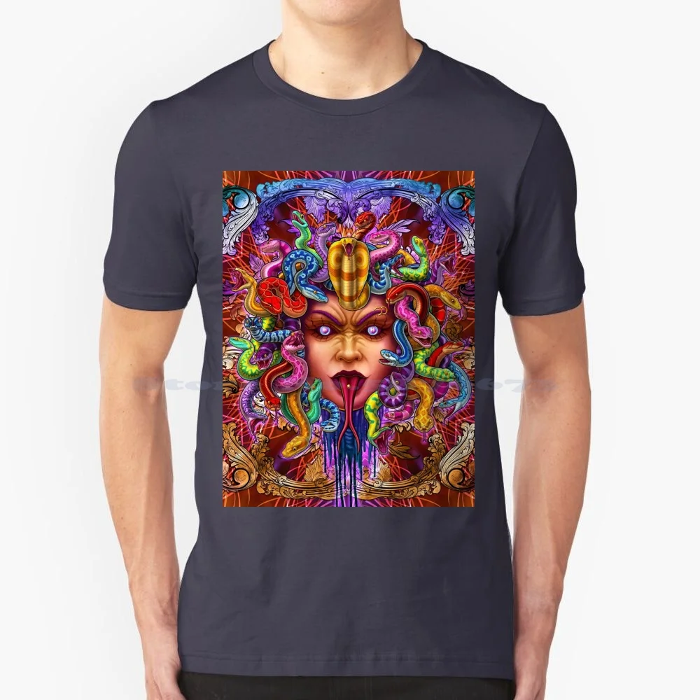 Psy Mocking T Shirt 100% Cotton Tee Gorgon Demoness Female Demon Harpy Snakes Serpent Viper Girl Power Striking Monster