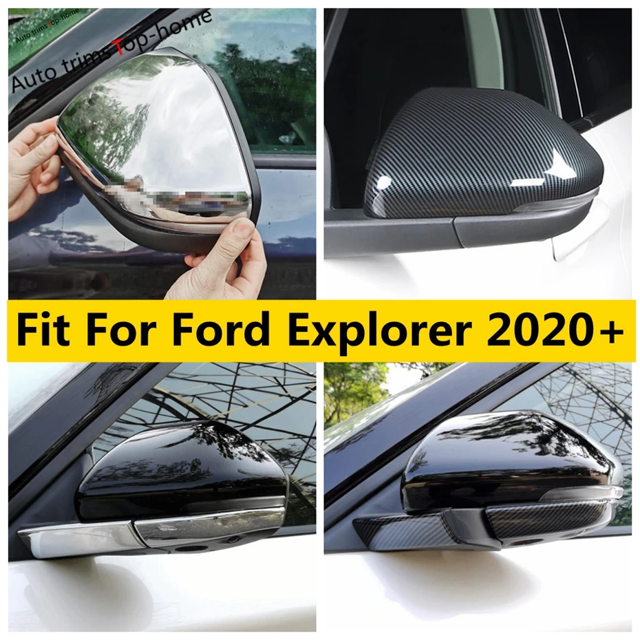 For Ford Explorer 2020 - 2022 Rearview Mirror Case Caps / Stripes Cover Trim ABS Chrome / Carbon Fiber Look Accessories Exterior