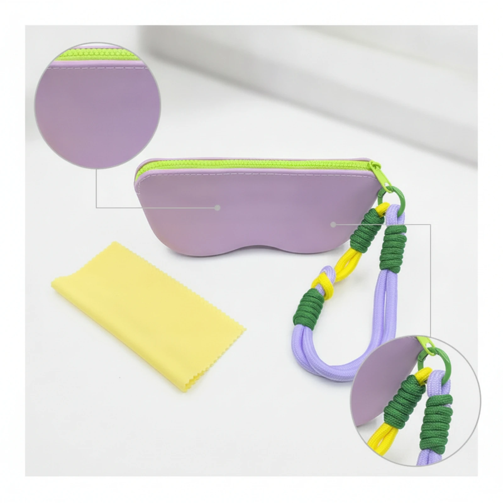 Eyeglass Case with Zipper Zippered Silicone Eyeglass Pouch with Zipper Glasses Case with Wrist Strap Safeguarding Soft