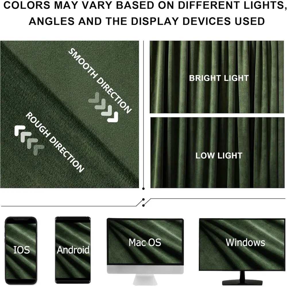 ผ้าม่านกันแสงสีเขียวกำมะหยี่สำหรับห้องนอน ขนาด 52x108 นิ้ว แผงกรองแสงและกันเสียง ชุด 2 ชิ้น