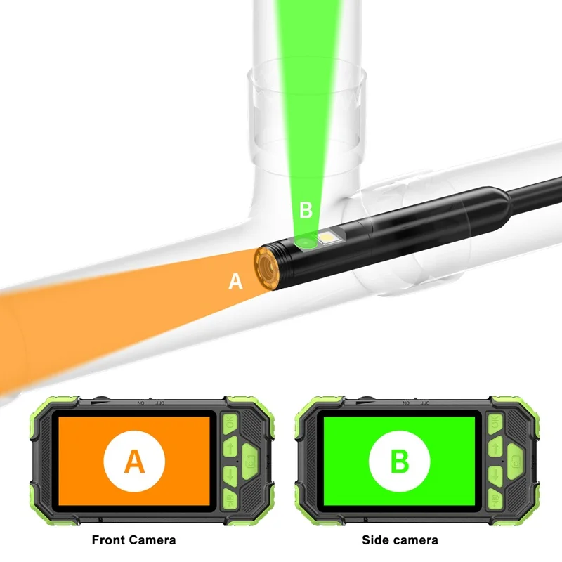 Dual Lens Endoscope Camera 4.3'' IPS Screen HD1080P Video USB Probe Tool Bag Car Inspection Borescope Waterproof 9LEDs 2600mAh