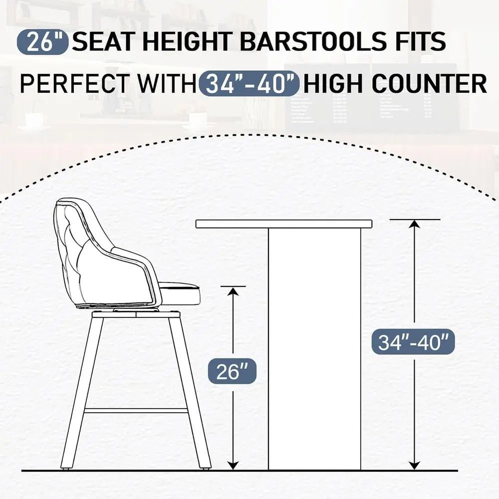 Bar Stools Set o 2, 26" Swivel Counter Height Bar stools with High Back, aux Leather Kitchen Barstools Counter Height or Kitchen - view 6