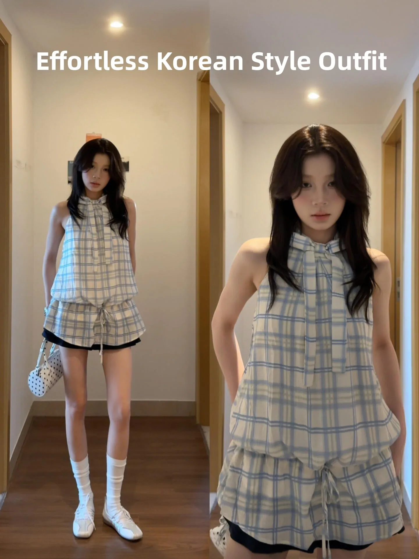 

Женский летний топ в корейском стиле: синяя клетчатая майка с завязками на шее, новый дизайн, с эффектом утяжки талии, без рукавов, укороченная рубашка