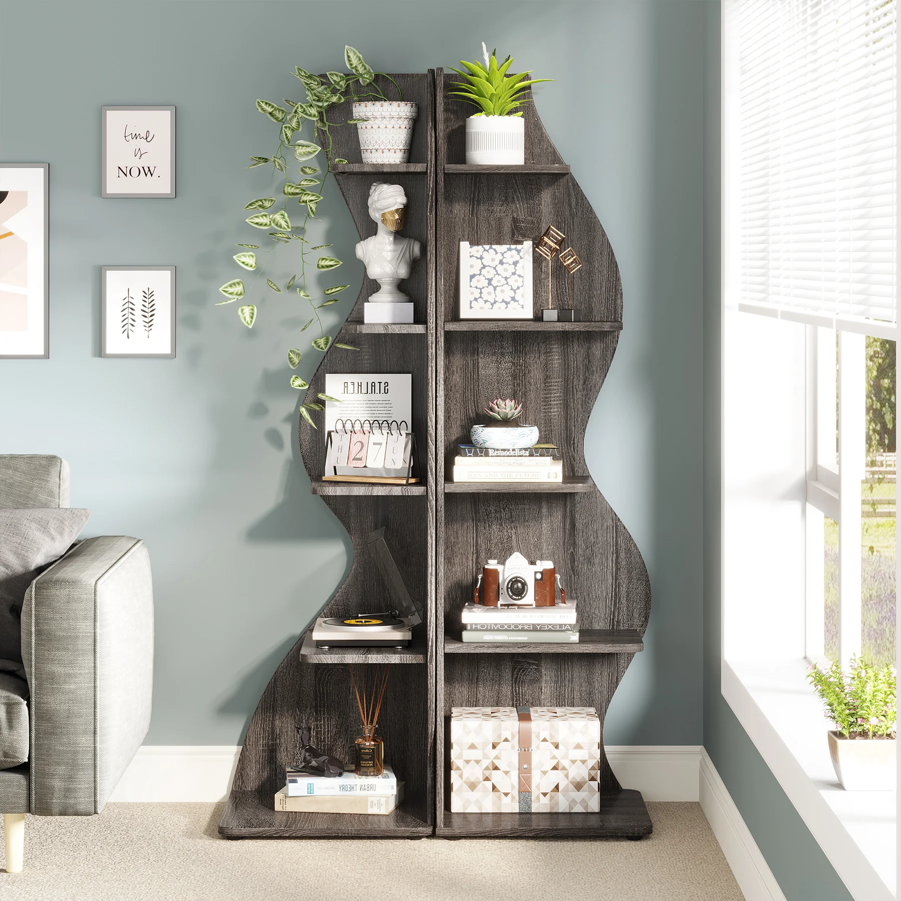 Tribesigns Corner Shelf, Modern 5-Tier Wall Corner Bookshelf, Stylish Corner Small Bookcase Storage Rack Plant Stand image 2