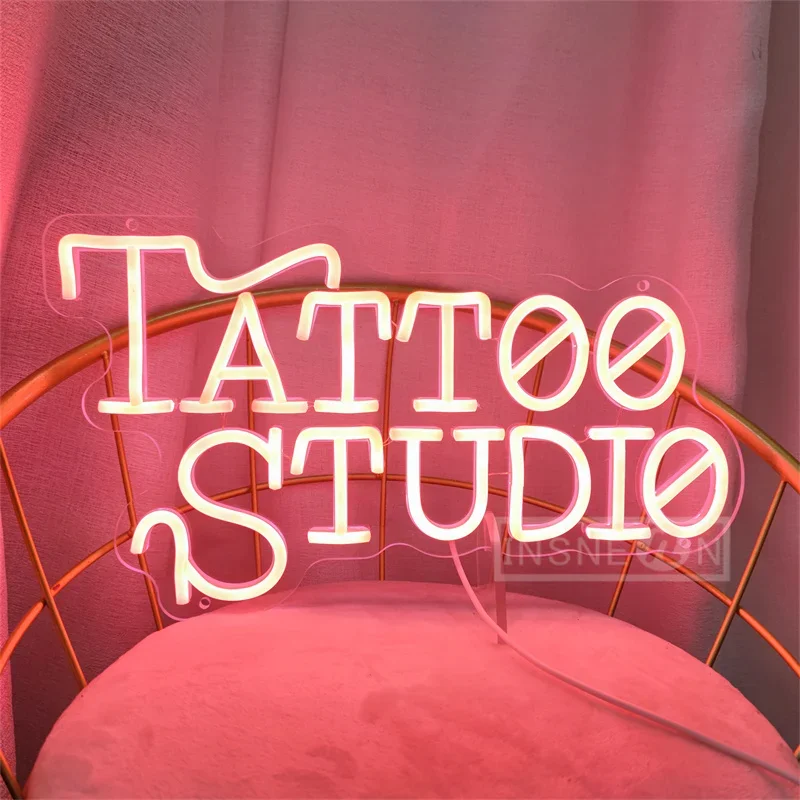 Tattoo Studio Neon Sign LED Light for Salon Bar Man Cave USB Powered Dimmable Wall Hanging Decor Acrylic Signboard with Switch