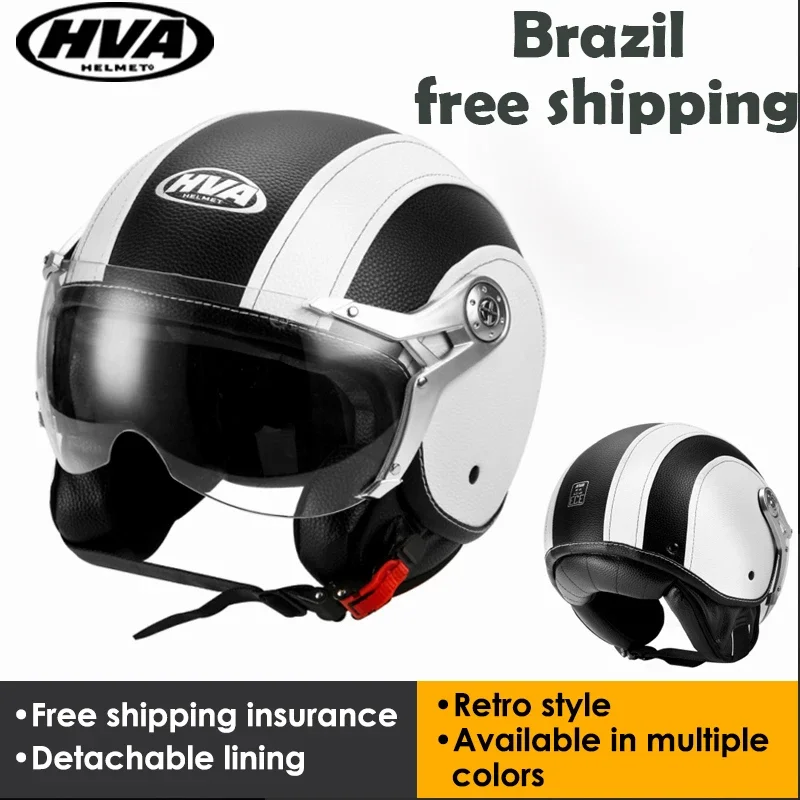 

HVA Motorcycle Half Helmet Leather Casco Moto Retro Helmet ECE Certification Anti-fog Reflective Lens Motorbike Racing Helmet