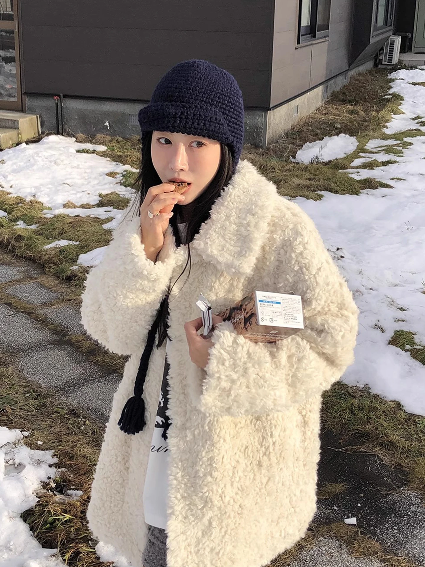 

Женский теплый открытый кардиган с мехом ягненка, однотонное длинное све, зимняя новинка, универсальная женская верхняя одежда, нежное качество