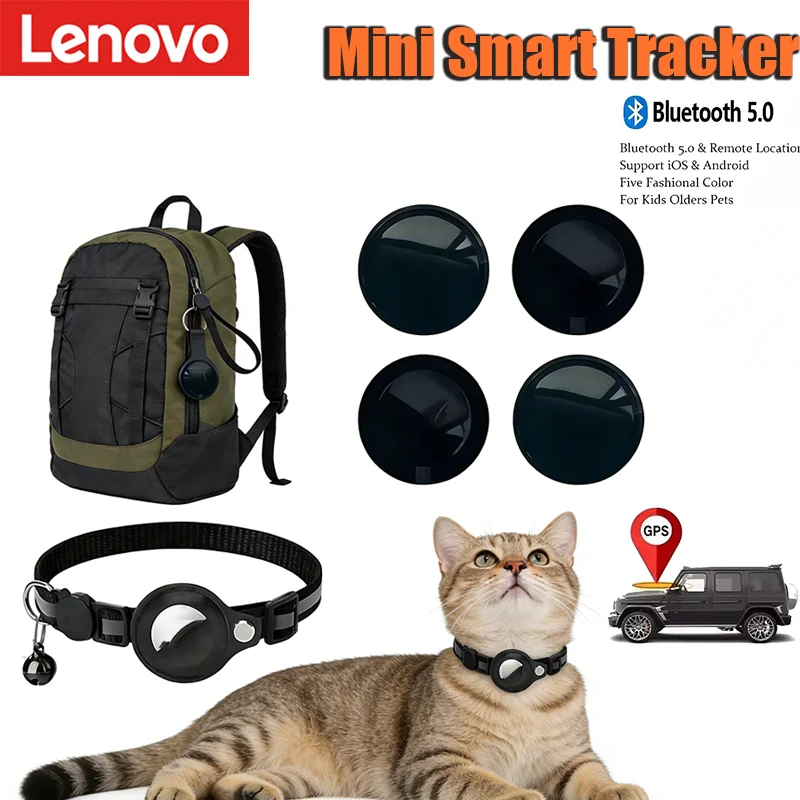 

Мини-GPS-трекер Lenovo Bluetooth с функцией поиска через приложение, аналог AirTag, умный трекер для детей, сумок, ошейник для животных с защитой от потери