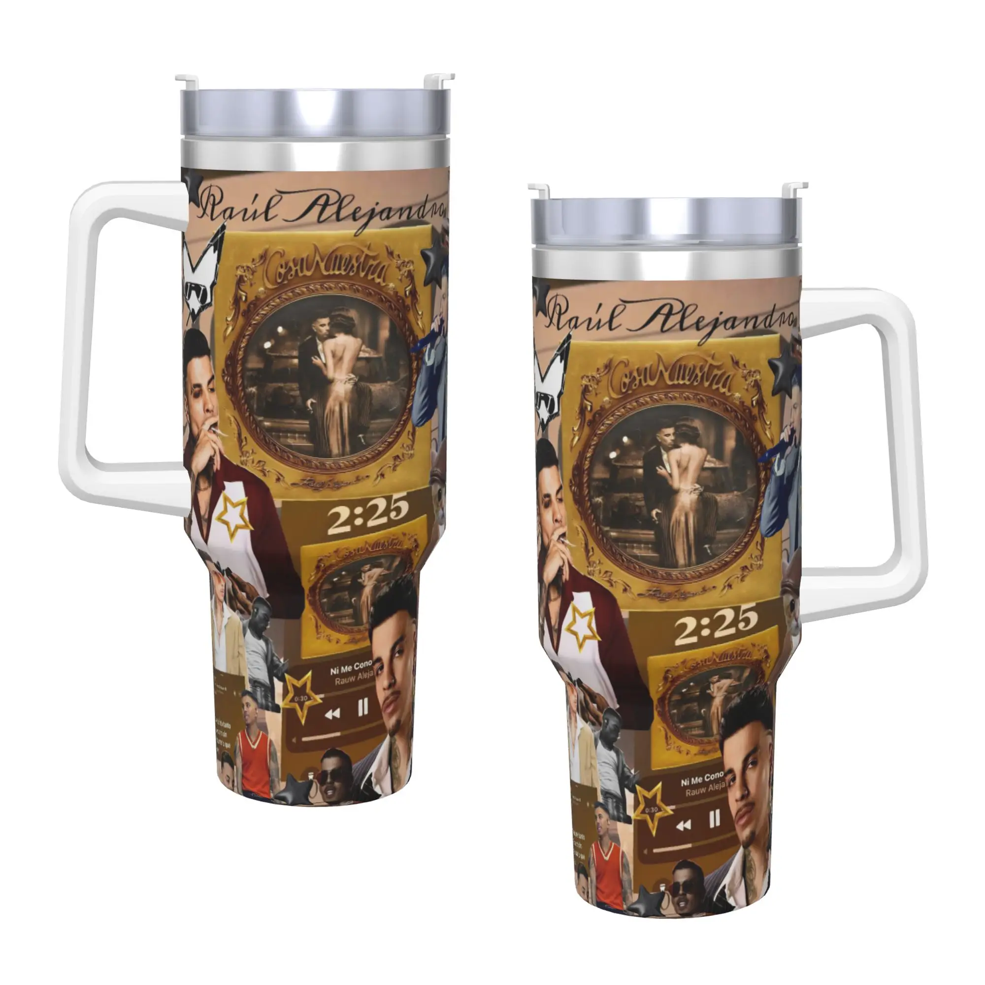 

Rauw Alejandros Stainless Steel Tumbler Beach Thermal Mug With Straws and Lid Large Capacity Mugs Cup Cold and Hot Water Bottle