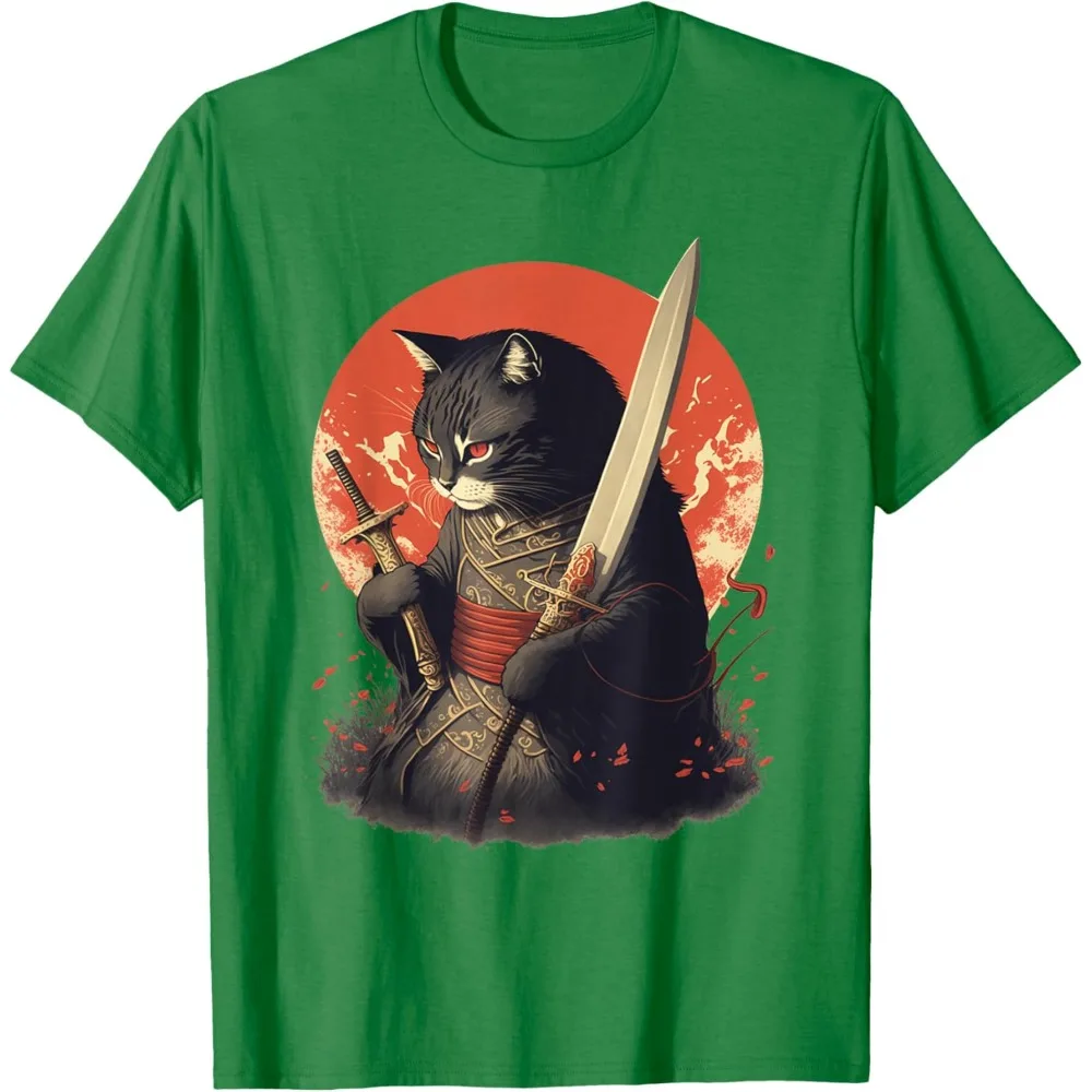 Retro Japonesa Samurai Ninja Cat Kawaii Tattoo Graphic Style Summer Unisex Women Men T Shirt Fit Sweatshirt for Daily Wear