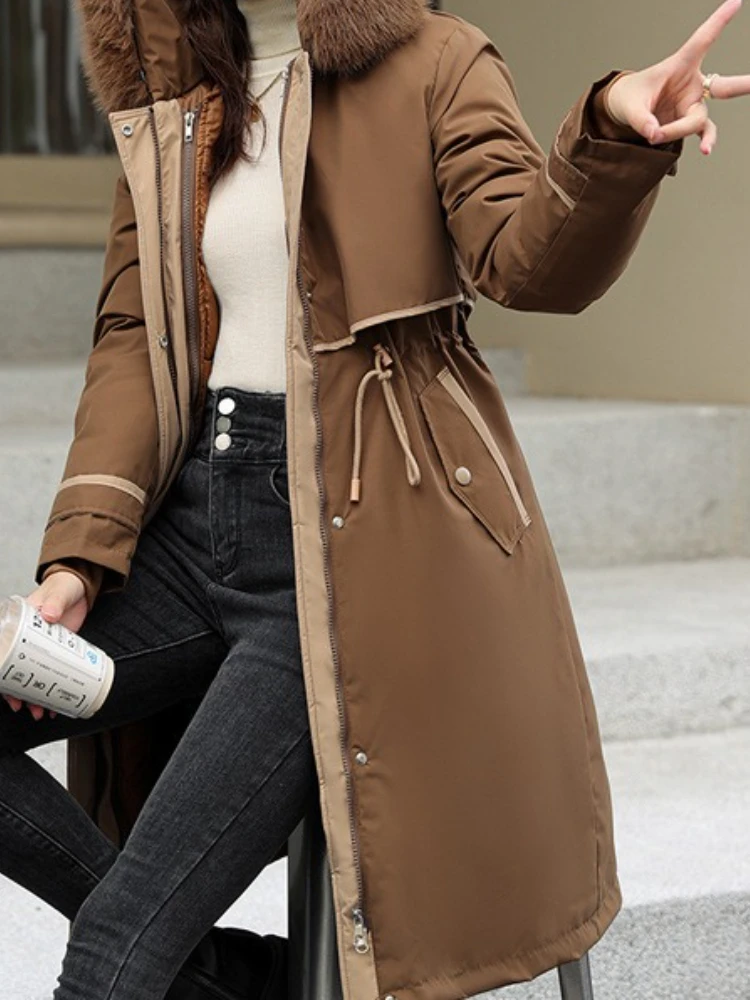 الشتاء سترات المرأة موضة جديدة الكورية فضفاضة مقنعين سميكة الدافئة عادية القطن معطف مبطّن معطف الإناث ملابس علوية سيدة عادية #6