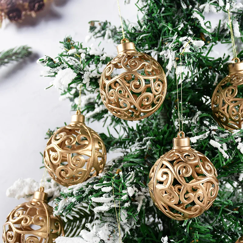 4/8Pcs Gold Hollowed Out 3D Pentagram Pumpkin Ball Pendant Christmas Tree Hanging Ornament Xmas New Year Home Party Gift Decors