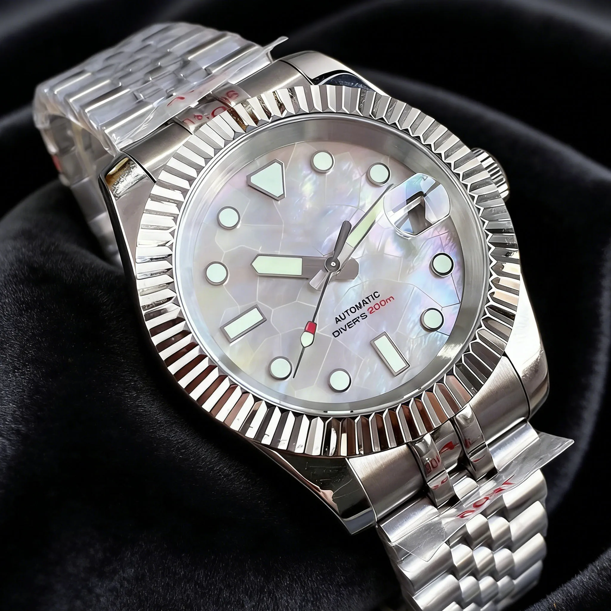 

MOP Crack Текстурированный циферблат Новое серебро 36 мм/39 мм 20ATM Diver Япония NH35A Автоматический механизм Мужские часы с сапфировым стеклом рифленый безель