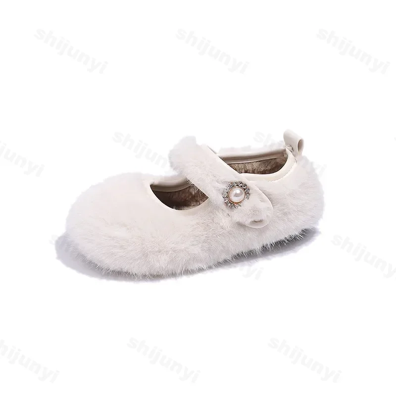 2024 Winter New Children Flat Shoes Fur Cover Toe Light Warm Kids Casual Shoe Plush Warm Non-slip Leisure Comfy Boys Girls Shoe