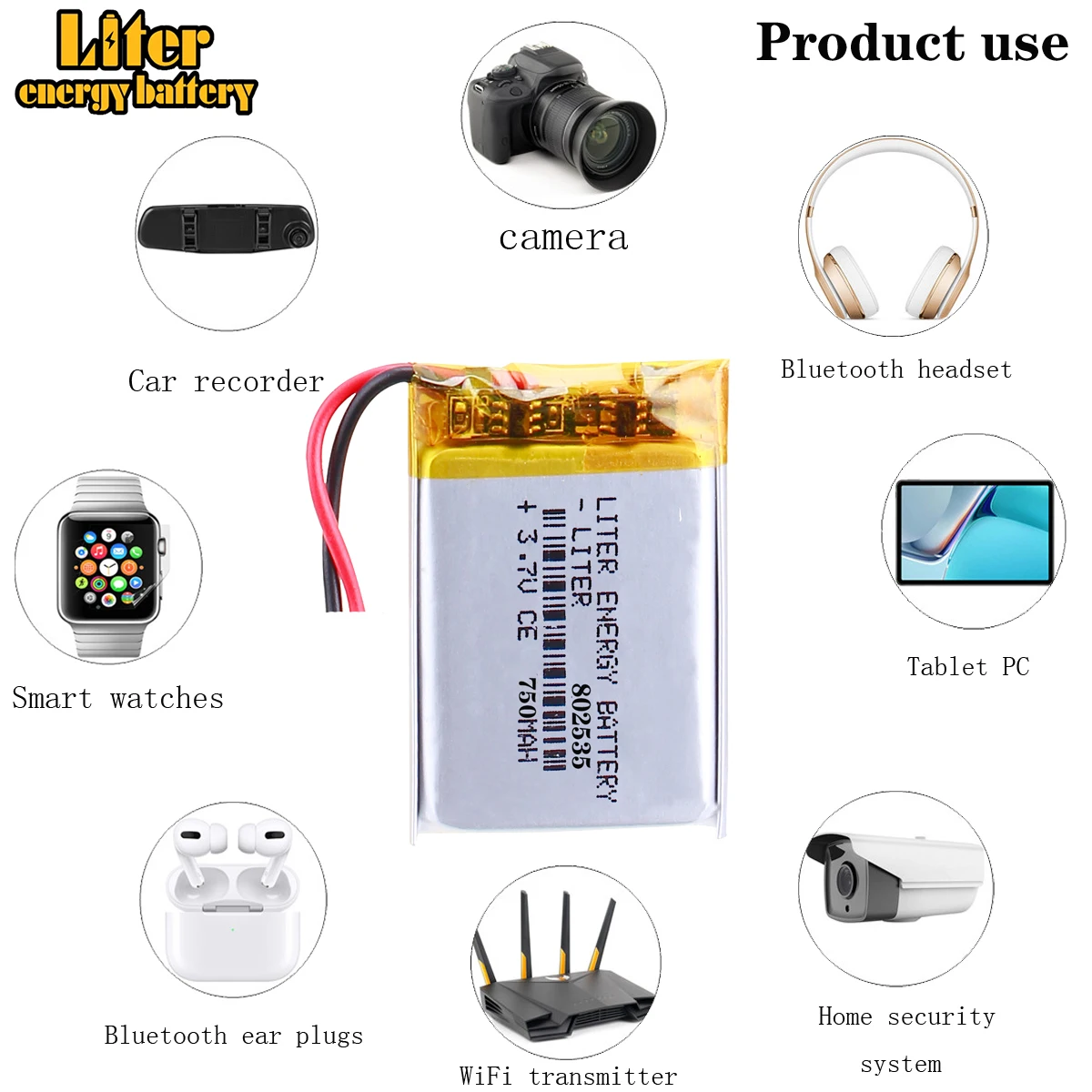 802535 3.7V 750mAh 082535 Lithium Polymer Li-Po Li Ion Rechargeable Battery Cells for MP3 MP4 MP5 GPS PSP Mobile Bluetooth